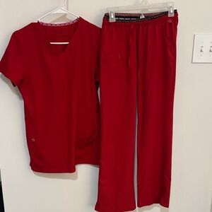 HeartSoul Red Scrub Top and bottoms